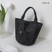 トートバッグ キャンバス レディース 無地 シンプル 収納 手提げ ミニ ハンドバッグ BAG かばん カバン 鞄 ランチバッグ サブバッグ お弁当バッグ スナップボタン バケツ型 丸底 バイカラー ブラック オフホワイト カジュアル デイリー 普段使い 上品 大人 女性 婦人 ギフト 贈り物 母の日