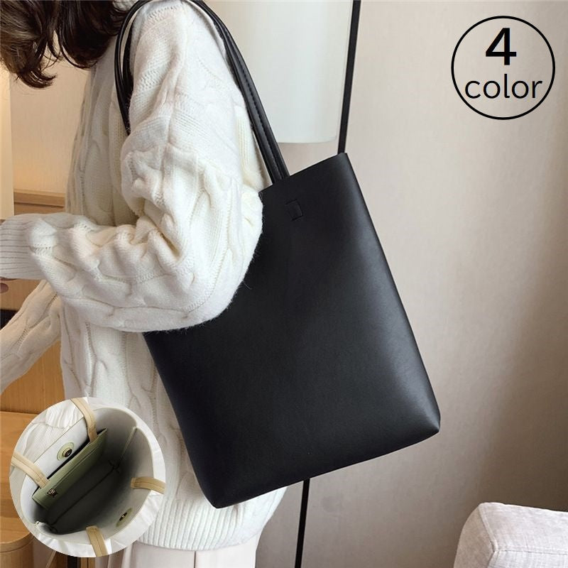トートバッグ レディース 女性 婦人 鞄 カバン かばん ショルダーバッグ 手提げ 肩掛け 縦型 フェイクレザー マグネットボタン 内ポケット ファスナー 無地 ブラック ホワイト シンプル おしゃれ かわいい 普段使い 通勤 通学 レザー調