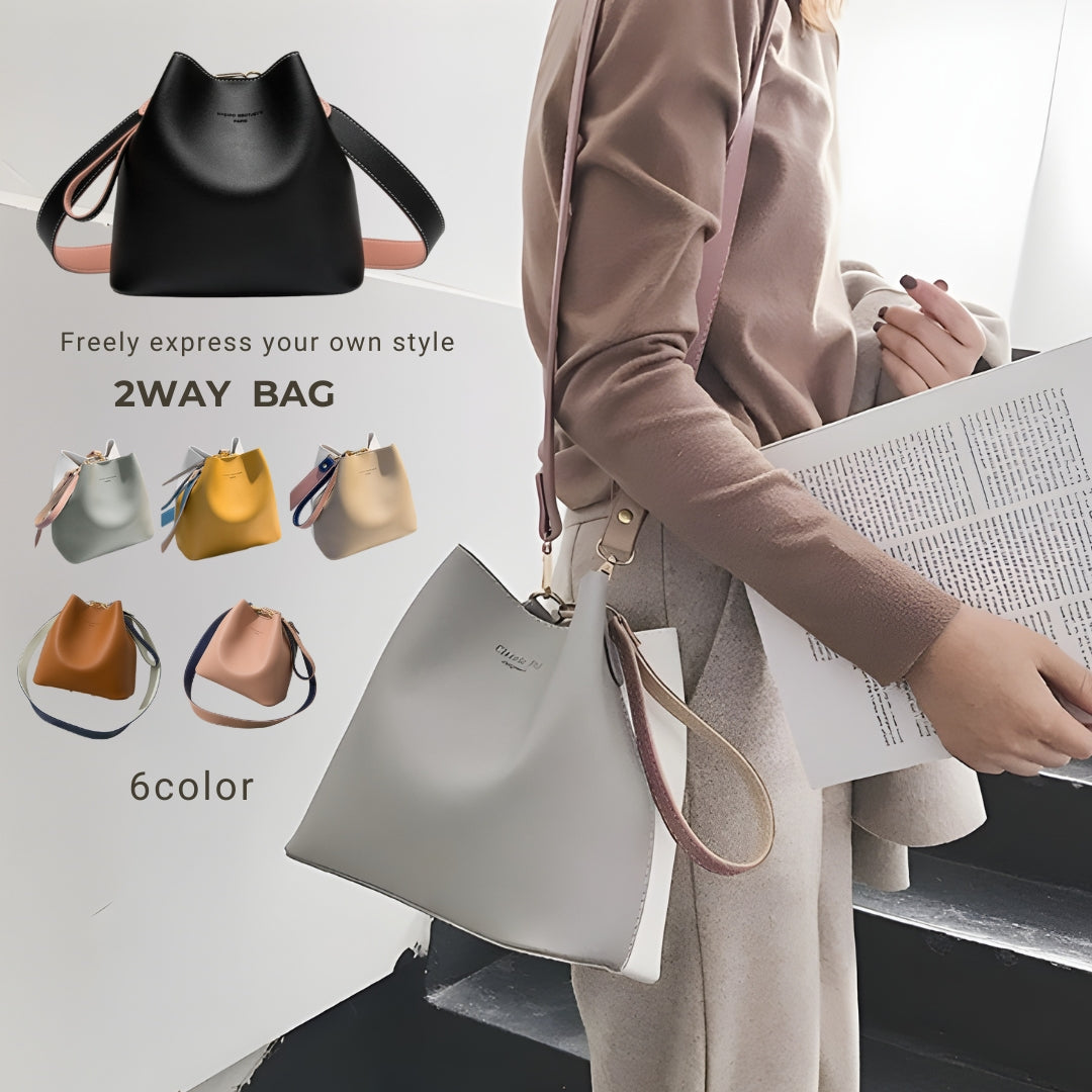 2wayバッグ ショルダーバッグ ハンドバッグ レディース バケットバッグ 鞄 かばん カバン ワンショルダー バケツ型 巾着袋付き マグネットボタン ショルダーストラップ ハンドストラップ おしゃれ かわいい 通勤 オフィス 肩掛け 女性用 婦人用