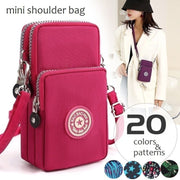 ショルダーバッグ ミニショルダー スマホポーチ ポシェット レディース bag 3ポケット 3連 軽量 コンパクト ファスナー スマートフォン カード 小銭 お札 ウォレット お財布 無地 プリント 柄 肩掛け 斜め掛け