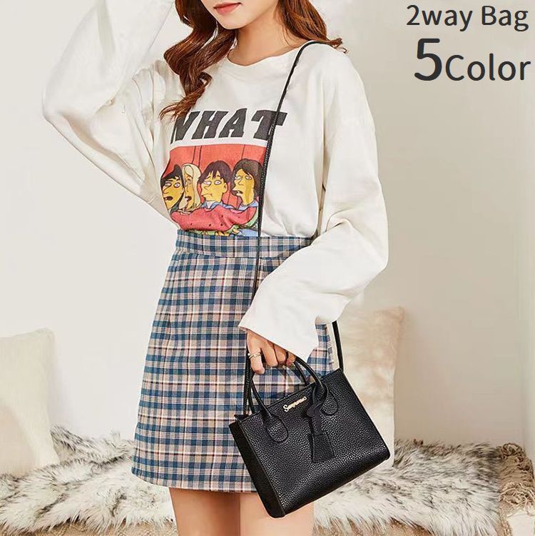 ショルダーバッグ ハンドバッグ 2WAY レディース 鞄 バッグ レザー風 スクエア かわいい 可愛い おしゃれ きれいめ シンプル 無地 カラバリ豊富 黒 赤 青