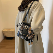 ショルダーバッグ レディース 女性 バッグ カバン 鞄 マグネットボタン 巾着バッグ 斜め掛け 肩掛け 調節可能 チェック かわいい おしゃれ