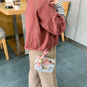 ミニショルダー キッズ バッグ 鞄 ショルダーバッグ ポシェット ツイード ウサギ フラワー 花 コンパクト チェーン おしゃれ かわいい 子供 女の子 女子
