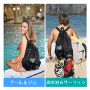 ジムサック プールバック ナップサック リュックサック 男女兼用 フィットネスバック スポーツバック リュック型 スイミング サーフィン 海水浴 スポーツ 旅行 メッシュ 水筒 ファスナー