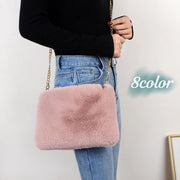 ショルダーバッグ ハンドバッグ レディース 女性用 カバン ファー スクエア 四角 チェーン 取り外し 2WAY 肩掛け かわいい おしゃれ ファスナー 小さめ