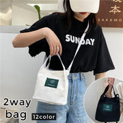2wayバッグ ショルダーバッグ トートバッグ レディース かばん 肩掛け 手提げ ミニサイズ 小さめ コンパクト スクエア キャンバス カジュアル おしゃれ シンプル 鞄 女性用 ブラック ホワイト ピンク 白 黒