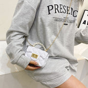 ミニショルダーバッグ ポシェット 小さめ 斜め掛け 肩掛け ミニバッグ レディース キッズ 女性 女の子 婦人用 チェーンバッグ キルティング調 光沢 シリコン 鞄 かばん フェイクパール 単色 おしゃれ かわいい お出かけ