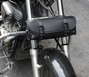 バイク用ツールバッグ フロント ツーリングバッグ フェイクレザー 工具入れ 小物入れ バイク用品 荷物入れ ワンタッチバックル ベルト付き 鞄 かばん カバン フロントフォーク フレーム リアシート ブラック