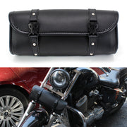 バイク用ツールバッグ フロント ツーリングバッグ フェイクレザー 工具入れ 小物入れ バイク用品 荷物入れ ワンタッチバックル ベルト付き 鞄 かばん カバン フロントフォーク フレーム リアシート ブラック