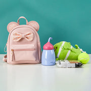 リュックサック バッグ キッズ 子供用 女の子 リボン スパンコール 耳付き 外側ポケット 肩紐調節可能 レザー調 かわいい 可愛い ガーリー おしゃれ カジュアル 無地 お出掛け 小学生 中学生 女の子 ミニリュック 小さめサイズ ピンク ブラック 黒 レッド 赤 ブルー 青