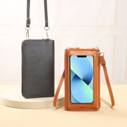 ミニショルダーバッグ スマホポーチ レディース 縦型 透明窓付き タッチ操作対応 ファスナー開閉 斜め掛け 肩掛け カード収納 小物入れ 買い物