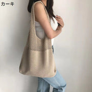 トートバッグ ニット レディース 編みバッグ ショルダーバッグ カバン 鞄 かわいい おしゃれ シンプル カジュアル通学 通勤 お出かけ エコバッグ  女性用
