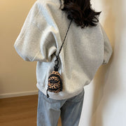 ポシェット ミニポーチ リュック型 レディース メンズ 男女兼用 ショルダーバッグ 小物入れ 小銭入れ 斜めがけ 肩掛け 自立 ヒョウ柄 ゼブラ柄 お洒落 カジュアル 可愛い