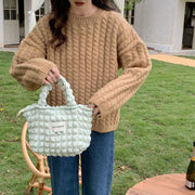 ポップコーンバッグ トートバッグ レディース かばん 鞄 サブバッグ ぽこぽこ エンボス でこぼこ 凸凹 ファスナー付き かわいい おしゃれ 無地