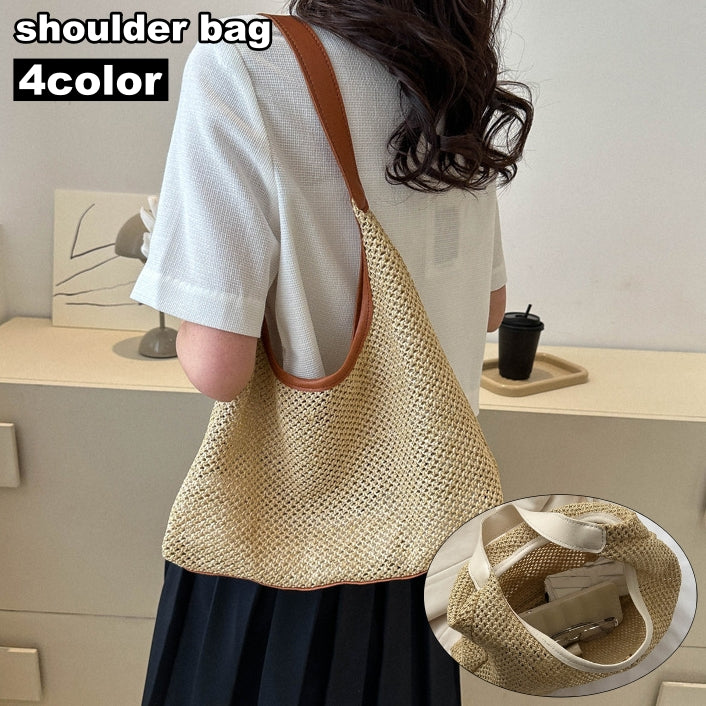 ショルダーバッグ 肩掛け 手提げ ストローバッグ レディース 女性用 かばん 鞄 マグネットボタン おしゃれ かわいい カジュアル シンプル