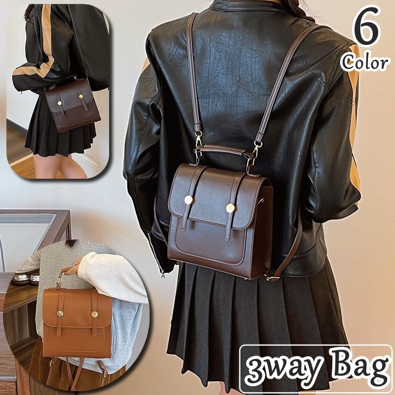 3wayバッグ ミニリュック リュックサック バックパックショルダーバッグ ハンドバッグ マグネットボタン レディース 女性 レザー調 軽量 大容量 小さめ 鞄 カバン 肩掛け 手提げ 可愛い おしゃれ