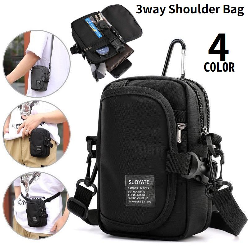 2WAY ミニショルダーバッグ ポシェット ベルト／ウエストポーチ 男女兼用 多機能 軽量 大容量 小物入れ 縦型 防水 スマホ収納