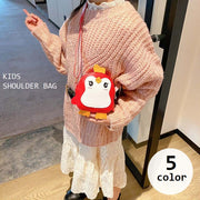 ショルダーバッグ 鞄 キッズ 子供用 女の子 カバン ポシェット 肩掛け 斜め掛け ペンギン レザー調 長さ調節可能 ファスナー 可愛い おしゃれ 子ども用 女子 お出掛け