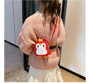 ショルダーバッグ 鞄 キッズ 子供用 女の子 カバン ポシェット 肩掛け 斜め掛け ペンギン レザー調 長さ調節可能 ファスナー 可愛い おしゃれ 子ども用 女子 お出掛け