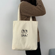 トートバッグ 手提げバッグ 手提げカバン レディース 女性 メンズ 男女兼用 鞄 肩掛け キャンパス生地 イラスト入り プリント入り 大容量 シンプル カジュアル かわいい お出かけ 通学 黒 オフホワイト