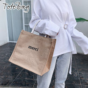 トートバッグ 手提げかばん ハンドバッグ レディース 女性用 大きめ お出かけ お買い物 マルシェバッグ 鞄 カバン おしゃれ かわいい ロゴ MERCI ナチュラル カジュアル デイリー 普段使い 大容量 婦人用