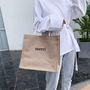 トートバッグ 手提げかばん ハンドバッグ レディース 女性用 大きめ お出かけ お買い物 マルシェバッグ 鞄 カバン おしゃれ かわいい ロゴ MERCI ナチュラル カジュアル デイリー 普段使い 大容量 婦人用