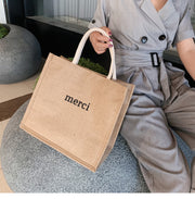 トートバッグ 手提げかばん ハンドバッグ レディース 女性用 大きめ お出かけ お買い物 マルシェバッグ 鞄 カバン おしゃれ かわいい ロゴ MERCI ナチュラル カジュアル デイリー 普段使い 大容量 婦人用