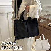 ショルダーバッグ トートバッグ ハンドバッグ 2WAY 無地 レディース 女性用 鞄 カバン 肩掛け 手提げ 斜めがけ キャンバス 大容量 マグネットボタン 可愛い おしゃれ カジュアル お出かけ 普段使い 通学 通勤 旅行 婦人用 ギフト プレゼント 白 黒