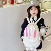 リュックサック デイパック キッズ 子供用 子ども用 女の子 男の子 鞄 カバン バッグ 持ち手付き フロントポケット チャック ダブルファスナー ウサギ 動物 アニマルモチーフ ピンク ブラック ホワイト ツートンカラー ポップ カジュアル 可愛い キュート おしゃれ