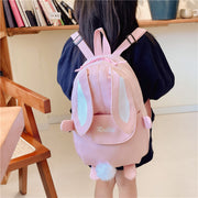 リュックサック デイパック キッズ 子供用 子ども用 女の子 男の子 鞄 カバン バッグ 持ち手付き フロントポケット チャック ダブルファスナー ウサギ 動物 アニマルモチーフ ピンク ブラック ホワイト ツートンカラー ポップ カジュアル 可愛い キュート おしゃれ