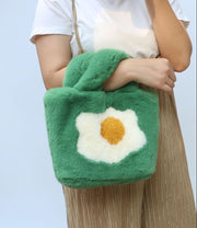 ハンドバッグ 手提げバッグ 鞄 かばん レディース 女性 婦人 花 フラワー もこもこ ミニトートバッグ かわいい おしゃれ 小物収納 収納 お出かけ