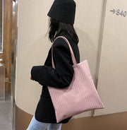トートバッグ 手提げかばん レディース 女性 カバン コーデュロイ ファスナー ボタン 無地 単色 シンプル お洒落 肩さげ お出かけ 普段使い スクエア 鞄 かばん 婦人用
