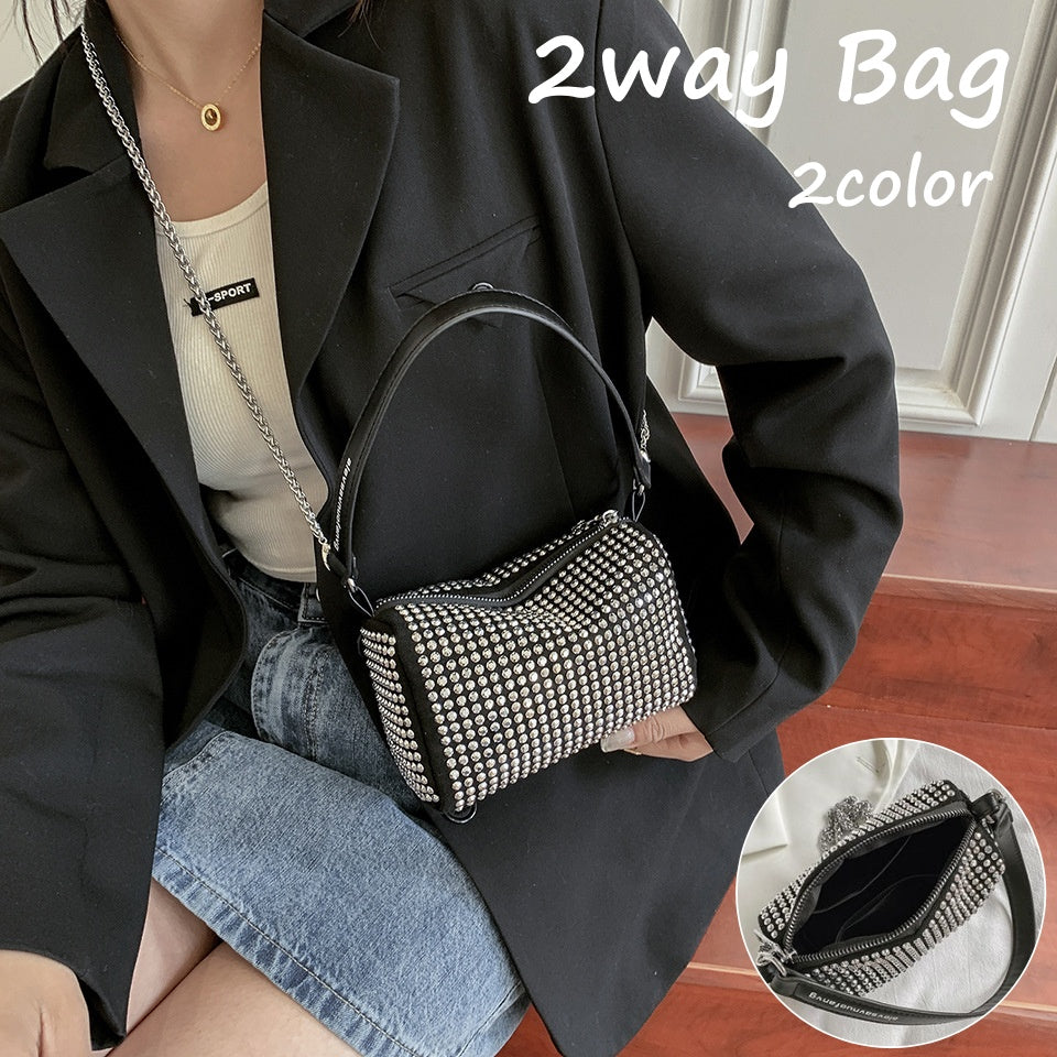 2wayバッグ レディース バッグ ショルダーバッグ ハンドバッグ 手提げ 肩掛け 斜め掛け チェーン キラキラ おしゃれ かわいい 高級感 大人女子 きれいめ パーティー デート