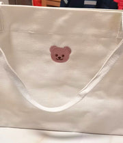 マザーズバッグ トートバッグ レディース ハンドバッグ 大容量 ポケット 刺繍 クマ 横型 キャンバス 大きめ たっぷり収納 可愛い