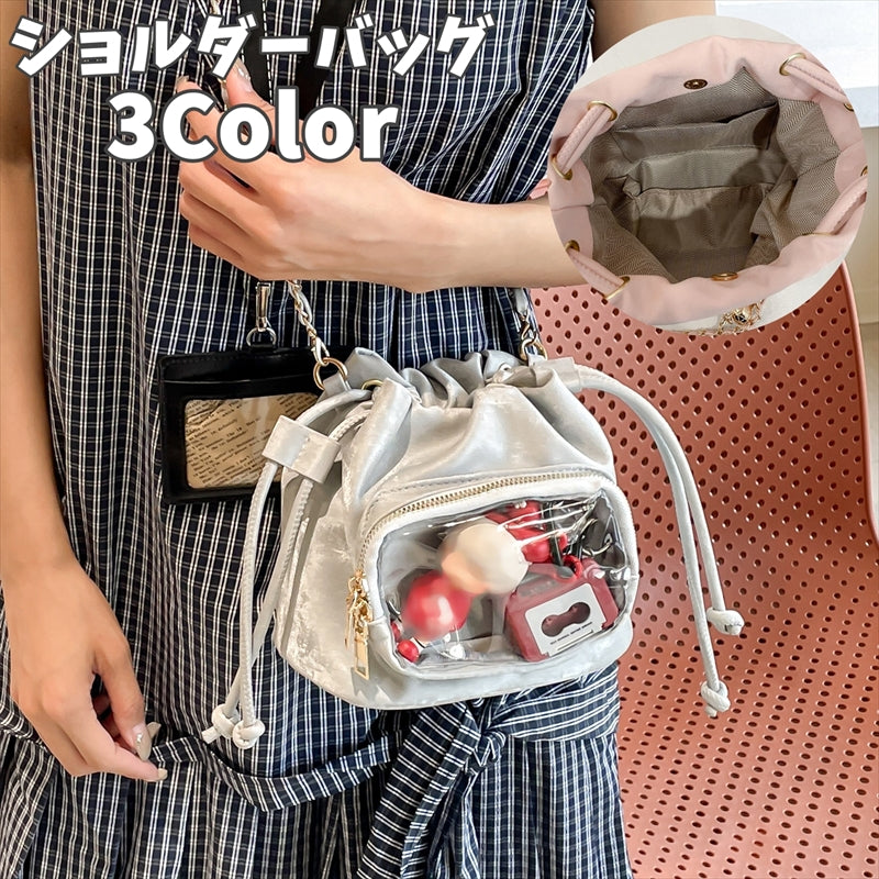 ショルダーバッグ レディース 推しバッグ 推し活グッズ 斜め掛け 女性 かばん 鞄 巾着型 透明 クリア ポケット付き コンパクト シンプル オタ活 推し活 かわいい おしゃれ お出かけ