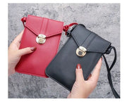 スマホショルダー スマホポーチ ミニショルダーバッグ ポシェット レザー調 レディース bag 操作可能 フラップ 縦長 斜め掛け 背面クリア ポケット付 ブラック レッド ピンク ブルー グレー