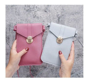 スマホショルダー スマホポーチ ミニショルダーバッグ ポシェット レザー調 レディース bag 操作可能 フラップ 縦長 斜め掛け 背面クリア ポケット付 ブラック レッド ピンク ブルー グレー
