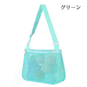 ビーチバッグ メッシュバッグ プールバッグ 単色 キッズ 子ども用 ショルダーバッグ 鞄 カバン おもちゃ入れ ファスナー 網目 海 砂場 かわいい