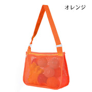 ビーチバッグ メッシュバッグ プールバッグ 単色 キッズ 子ども用 ショルダーバッグ 鞄 カバン おもちゃ入れ ファスナー 網目 海 砂場 かわいい