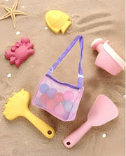 ビーチバッグ メッシュバッグ プールバッグ バイカラー キッズ 子ども用 ショルダーバッグ 鞄 カバン おもちゃ入れ ファスナー 網目 海 砂場 かわいい