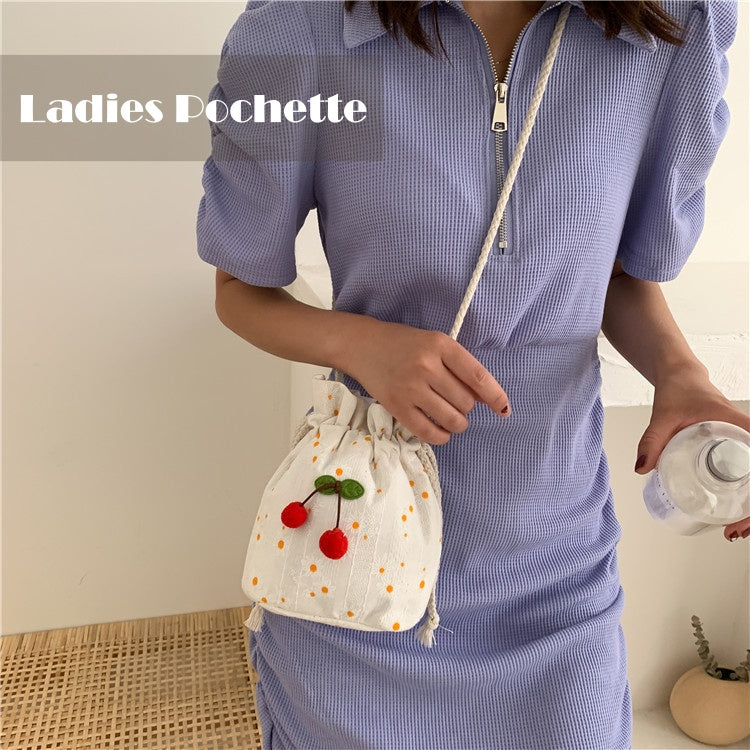 ポシェット レディース バッグ 鞄 ミニショルダー ショルダーバッグ キャンバス さくらんぼ チェリー フラワー 花柄 かわいい フェミニン おしゃれ 大人女子 女性
