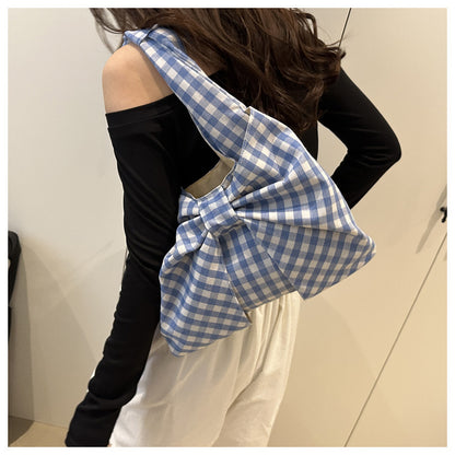 リボンショルダーバッグ トートバッグ レディース 女性用 無地 チェック柄 商品画像4