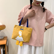 トートバッグ 手提げバッグ ハンドバッグ レディース 女性 婦人 大人 子供 バッグ カバン 鞄 マグネット アヒル ロゴ シンプル キャンパス ランチバッグ 弁当入れ 遠足 便利 かわいい おしゃれ
