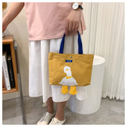トートバッグ 手提げバッグ ハンドバッグ レディース 女性 婦人 大人 子供 バッグ カバン 鞄 マグネット アヒル ロゴ シンプル キャンパス ランチバッグ 弁当入れ 遠足 便利 かわいい おしゃれ