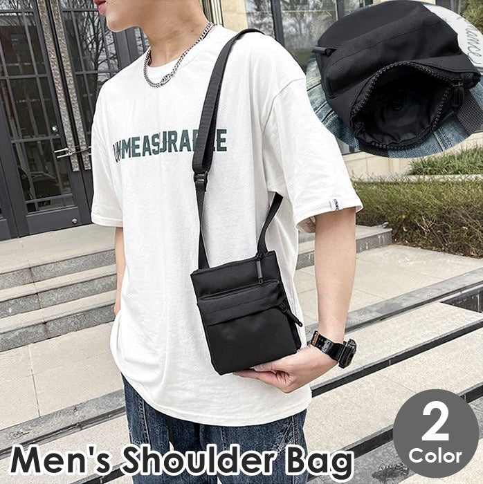 ショルダーバッグ ミニショルダー メンズ 男性用 紳士用 かばん 鞄 カバン ポーチ 斜め掛け 肩掛け ナイロン製 ポケット ファスナー ジッパー シンプル おしゃれ かっこいい お出かけ 普段使い 旅行 散歩 贈り物 プレゼント