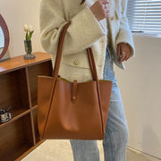 トートバッグ インナーポーチ付き 2点セット レディース PU 女性 婦人用 肩掛け ショルダー 手持ち マグネットボタン レザー調 おしゃれ シンプル 単色 可愛い デイリー 大き A4 カバン 鞄 普段使い 無地