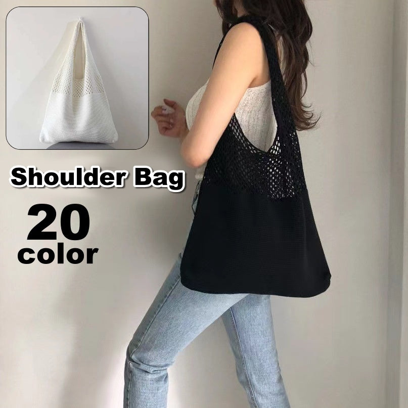 ショルダーバッグ ニット 編みバッグ レディース 女性 鞄 カバン 肩掛け 手提げ 大容量 メッシュ シンプル カジュアル おしゃれ 買い物 お出掛け 婦人用