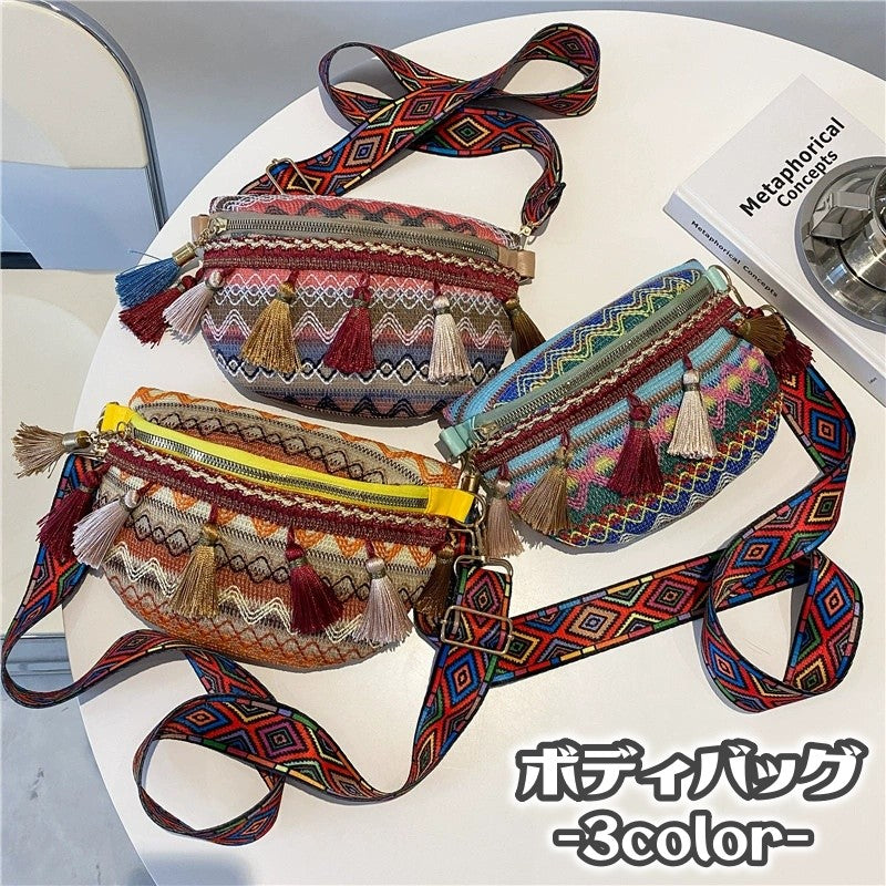 ボディバッグ ウエストバッグ ウエストポーチ チェストバッグ レディース カバン 鞄 コンパクト 小さい エスニック アジアン  帆布 キャンバス おしゃれ 定番 かわいい プレゼント