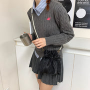 ショルダーバッグ 巾着バッグ レディース 女性 鞄 カバン リボン 巾着型 小型 コンパクト 小さめ シフォン生地 フェイクパール 無地 シンプル フェミニン ガーリー 可愛い かわいい キュート おしゃれ