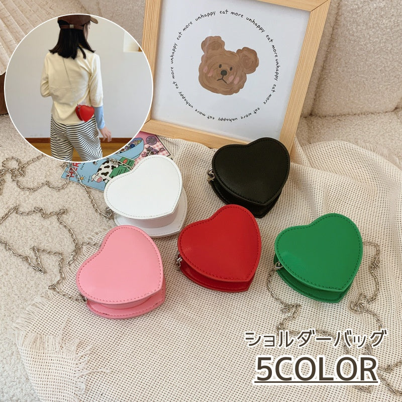 ショルダーバッグ キッズ バッグ 鞄 ミニショルダー ハート レザー調 ポシェット チェーンベルト かわいい おしゃれ キュート 子供用 女の子 女子